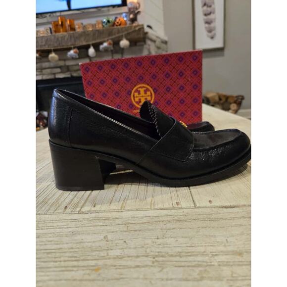 Tory Burch Women's Black Leather Loafers Size 11 Iconic Double T Logo - Picture 4 of 8